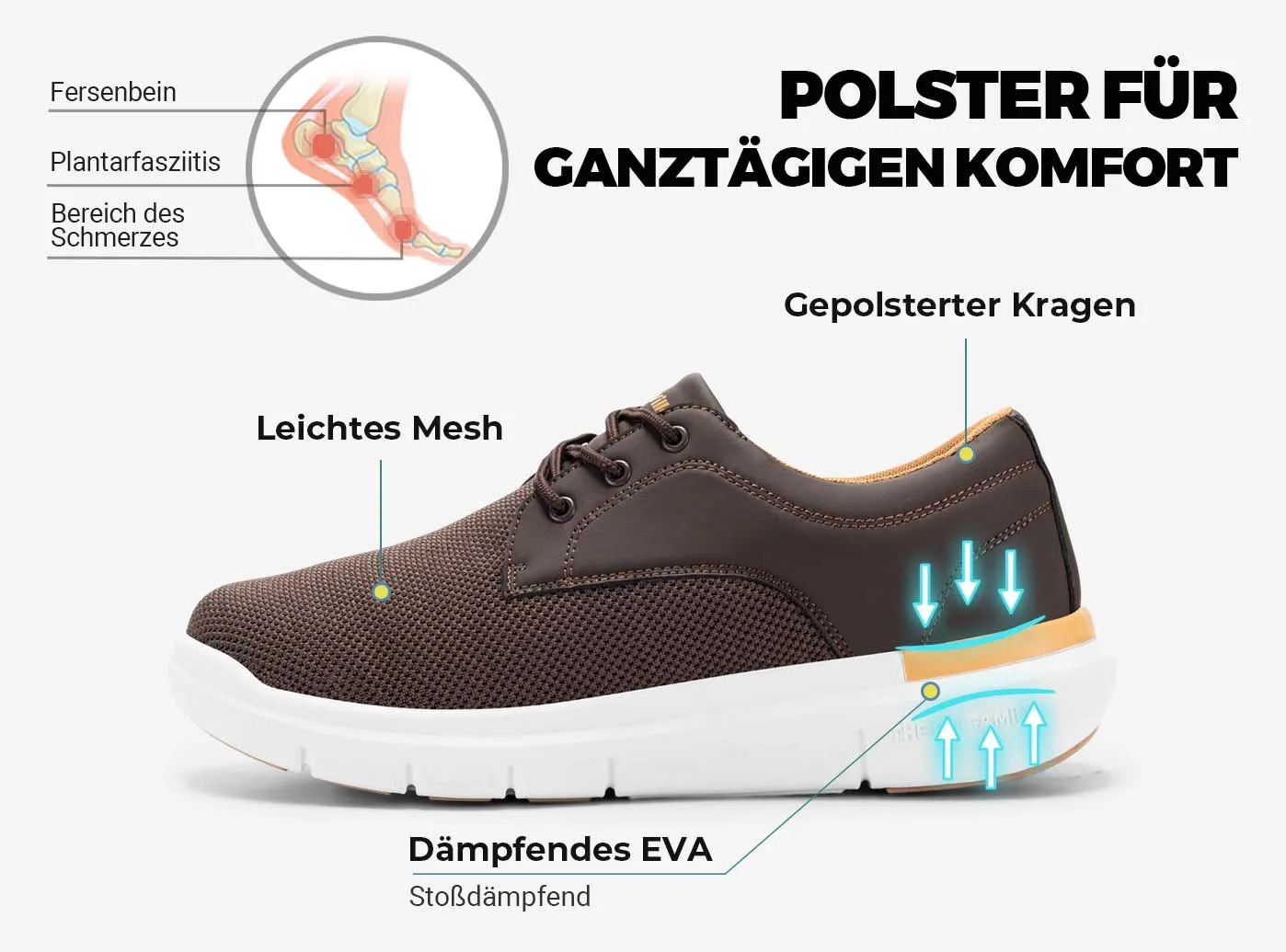 FitVille Herren BriskWalk Deluxe Schnürer Business Lässige Turnschuhe V2