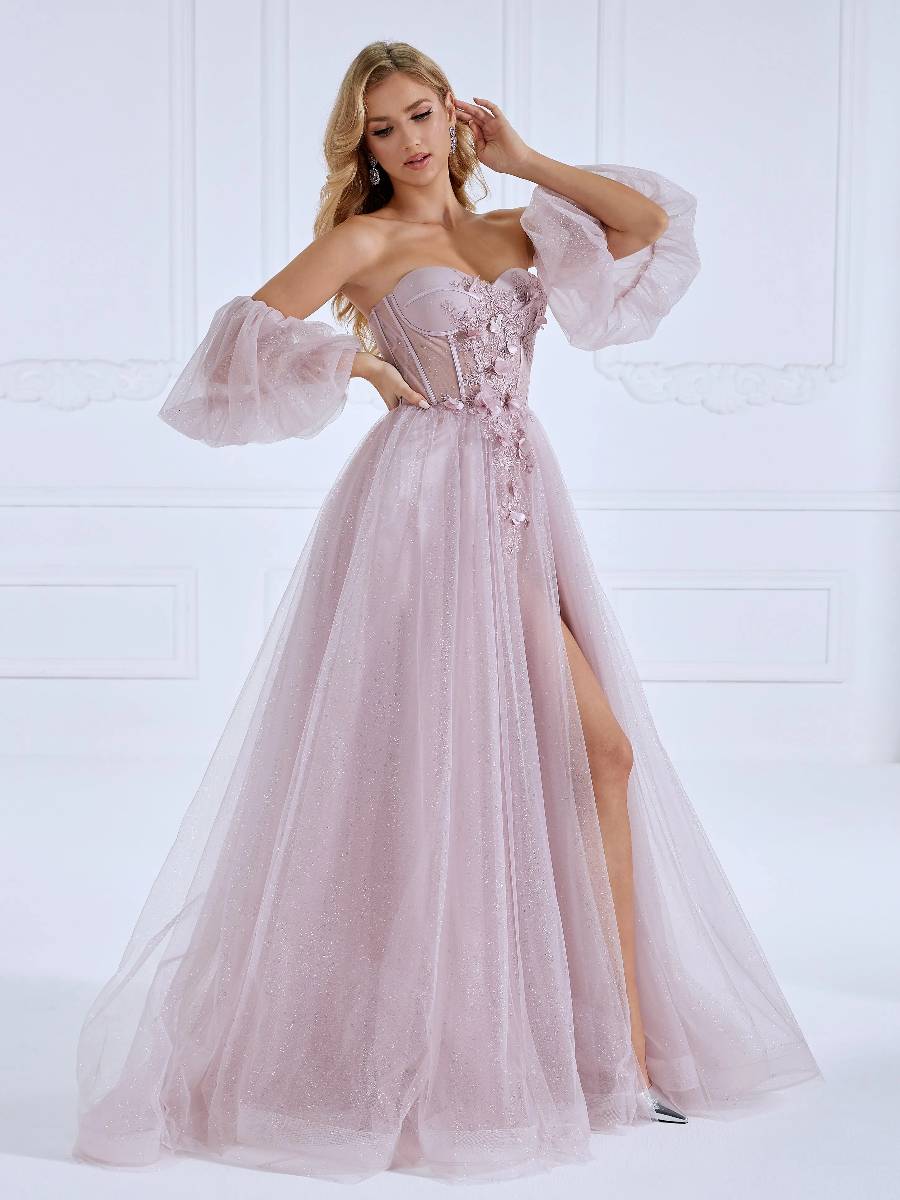 Floral Beaded Corset Long Prom Dress Photo Shoot Gown #17776