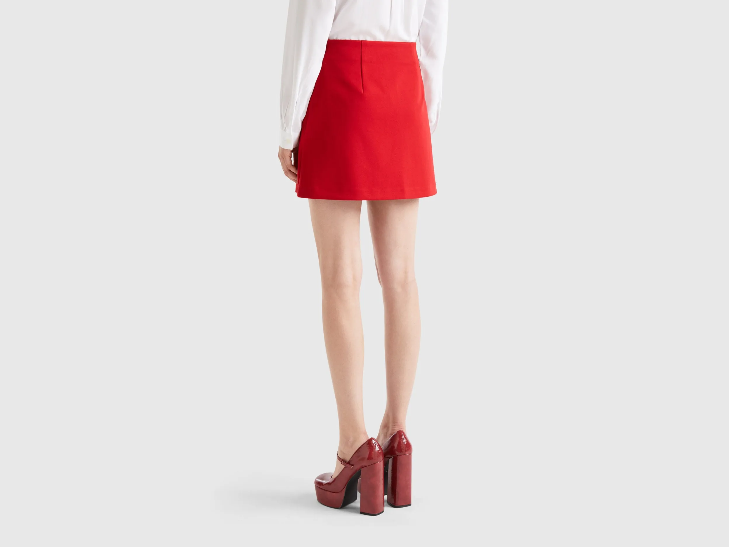 Front-Slit Soft Stretch Viscose Blend Fabric Red Skirt