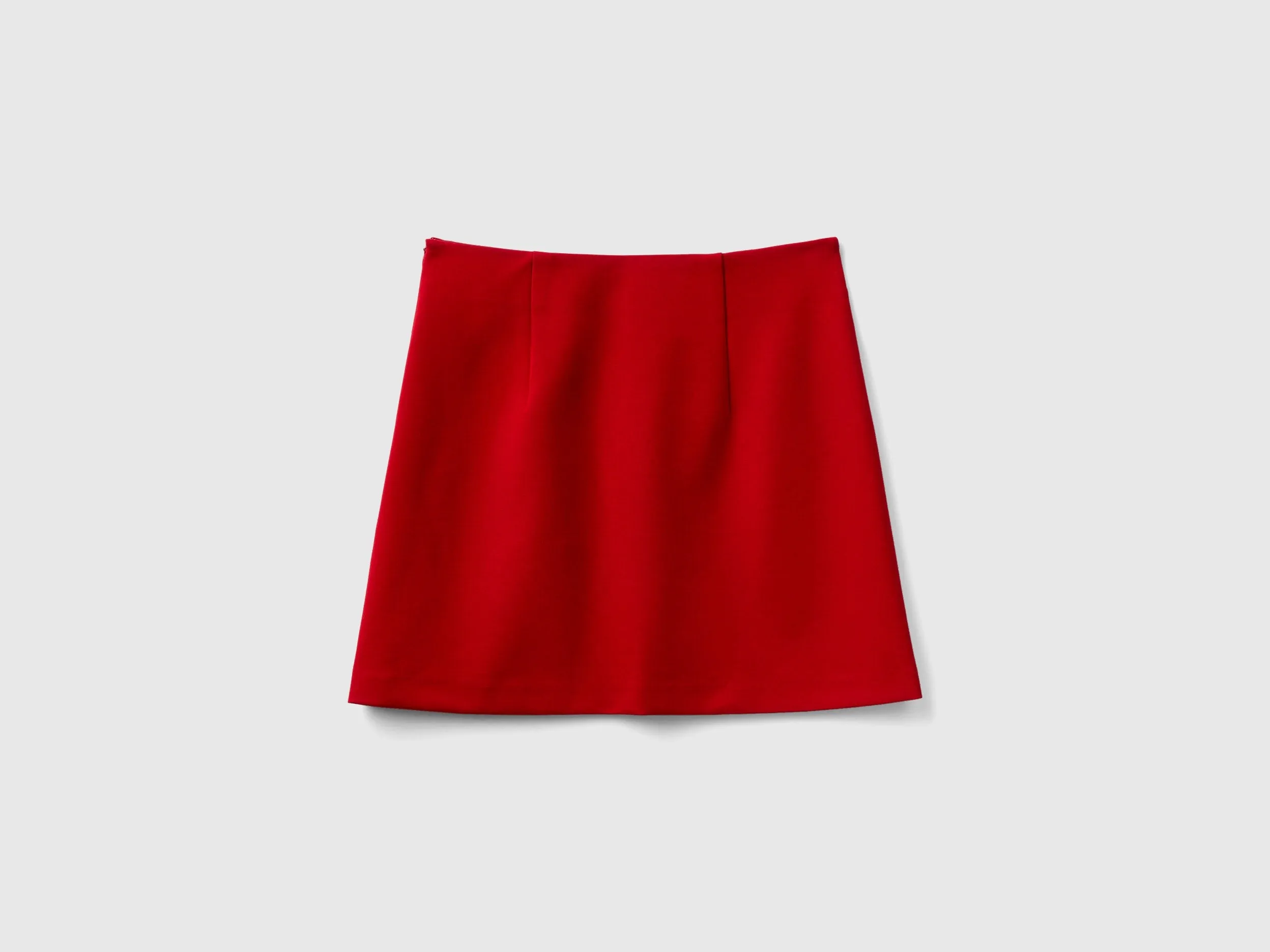 Front-Slit Soft Stretch Viscose Blend Fabric Red Skirt