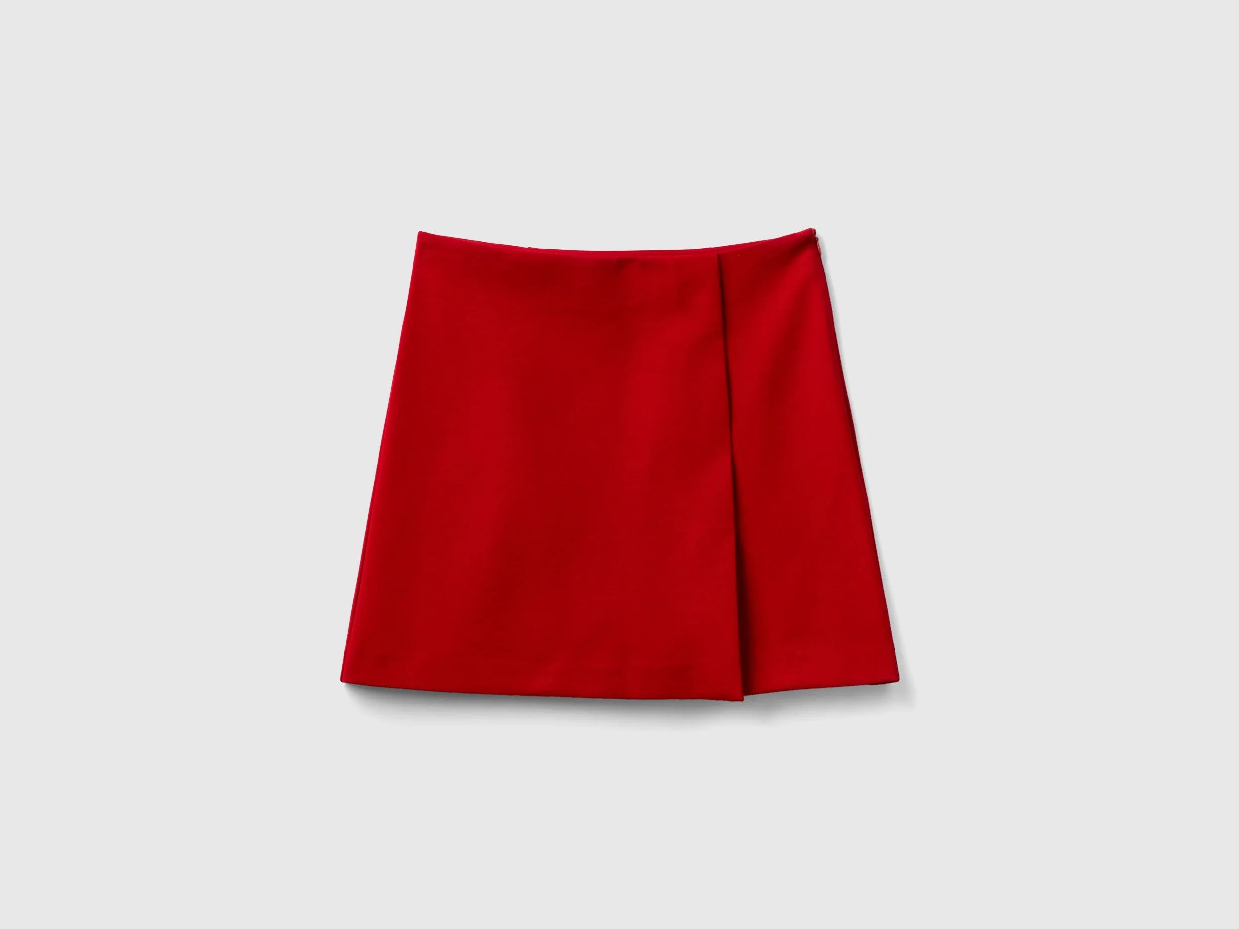 Front-Slit Soft Stretch Viscose Blend Fabric Red Skirt