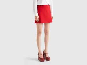 Front-Slit Soft Stretch Viscose Blend Fabric Red Skirt