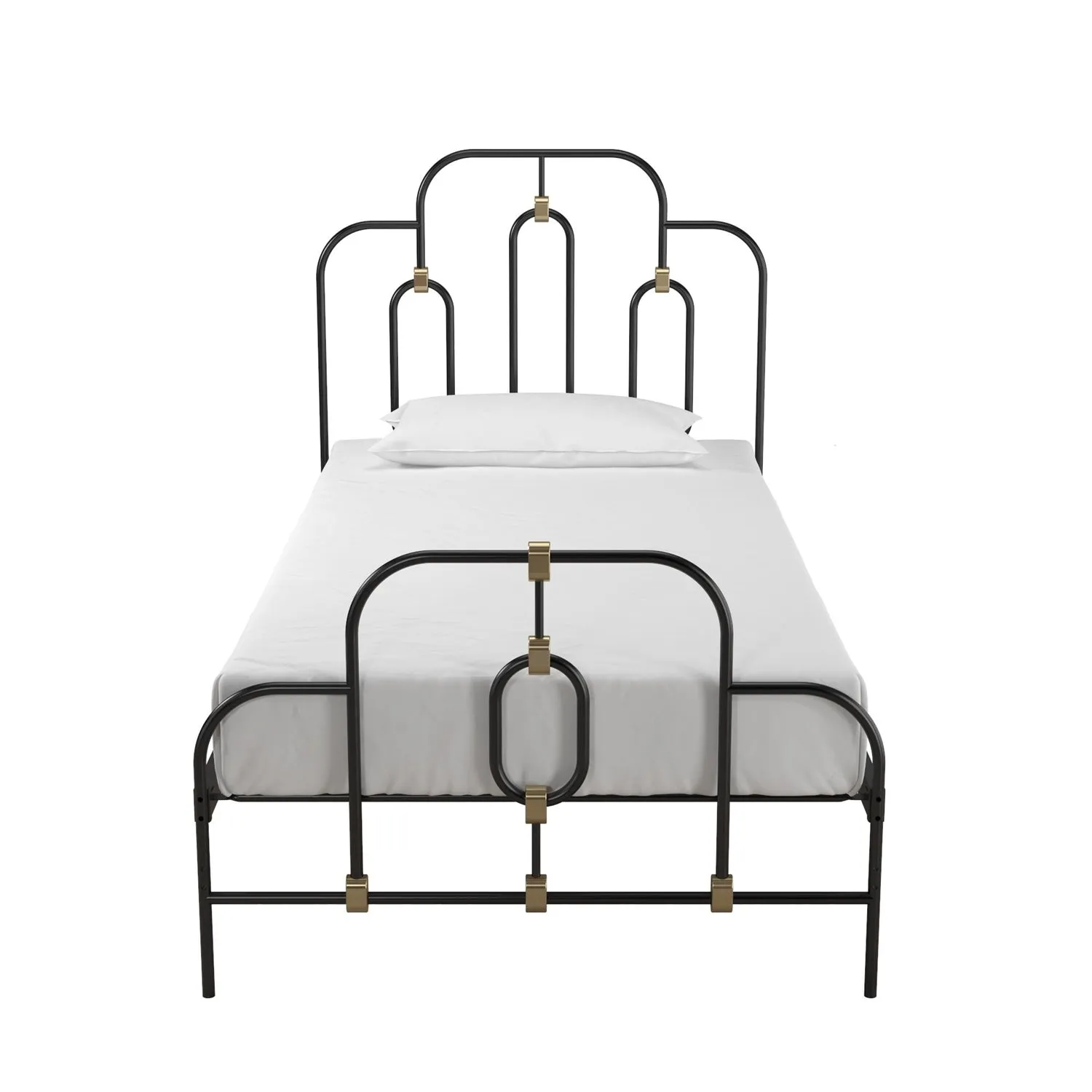 Full Farmhouse Adjustable Height Metal Platform Bed in Black Gold Metal Finish