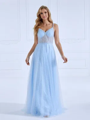 Glitter A Line Tulle Bustier Gown Prom Dresses #18696