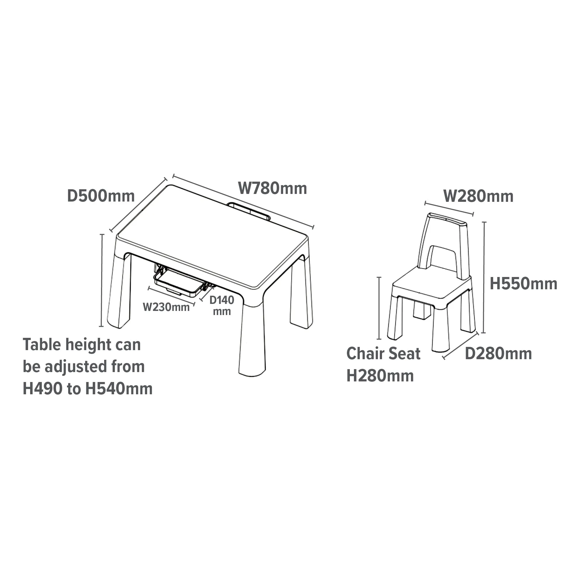 Grow-with-me Kids Height Adjustable Table & Chairs | Storage | 2-8 years | Grey & White