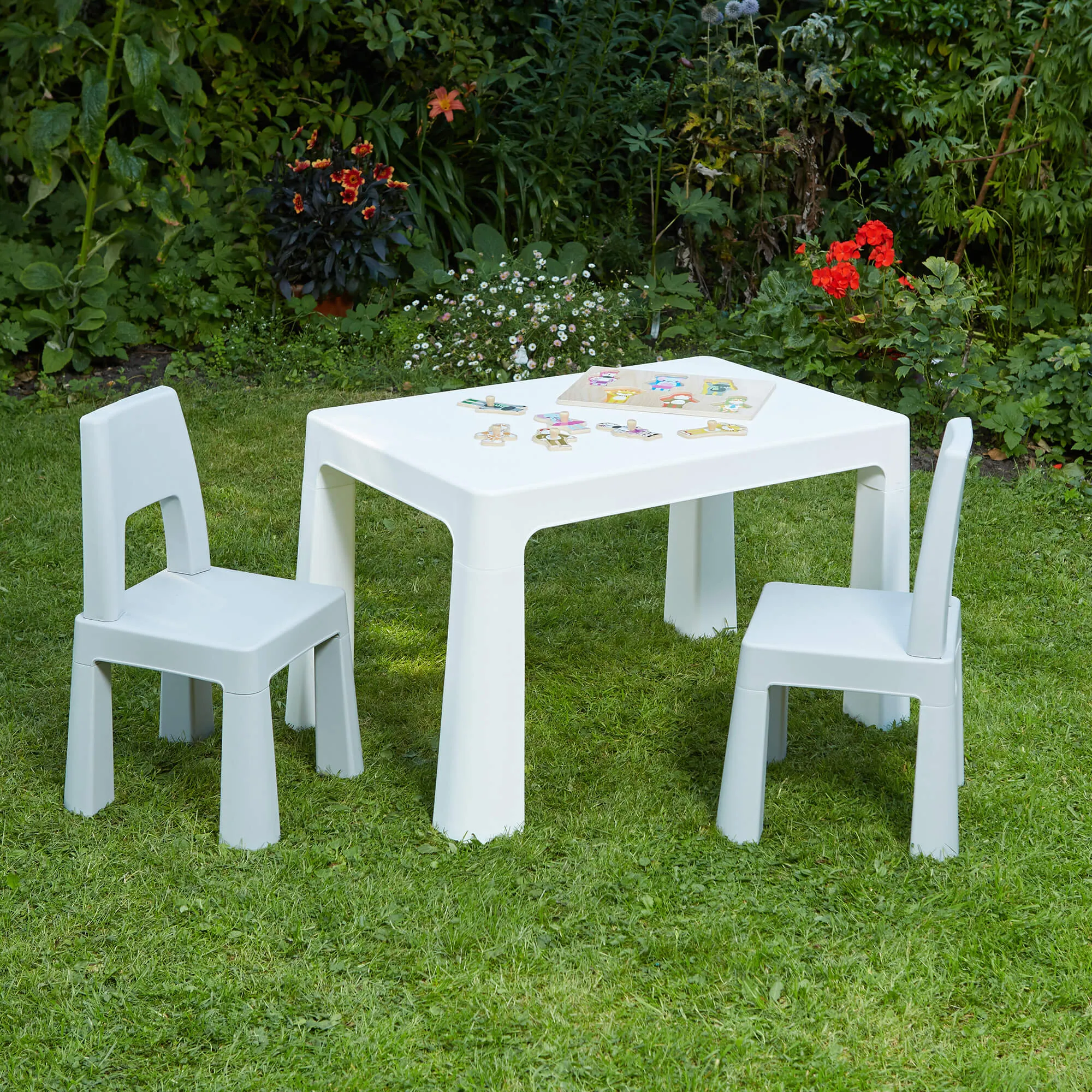 Grow-with-me Kids Height Adjustable Table & Chairs | Storage | 2-8 years | Grey & White