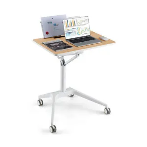 Height Adjustable Mobile Standing Desk with Detachable Holde-Natural - Color: Na