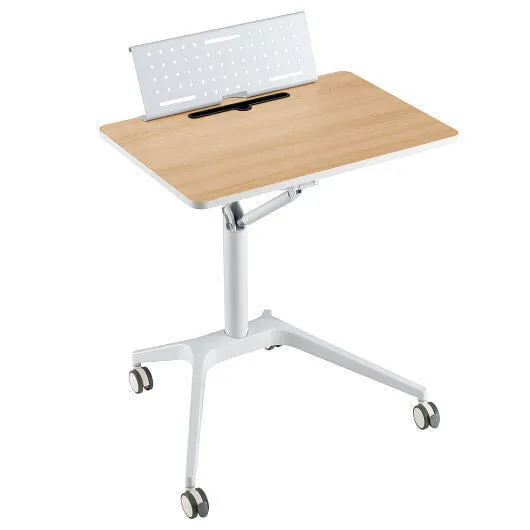 Height Adjustable Mobile Standing Desk with Detachable Holde-Natural - Color: Na