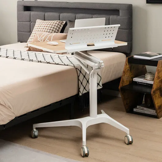 Height Adjustable Mobile Standing Desk with Detachable Holde-Natural - Color: Na
