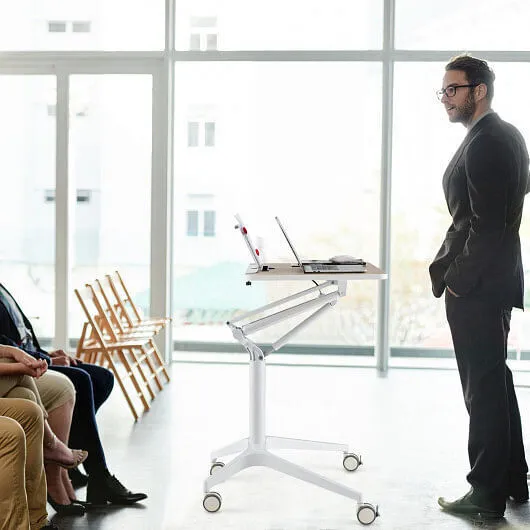 Height Adjustable Mobile Standing Desk with Detachable Holde-Natural - Color: Na