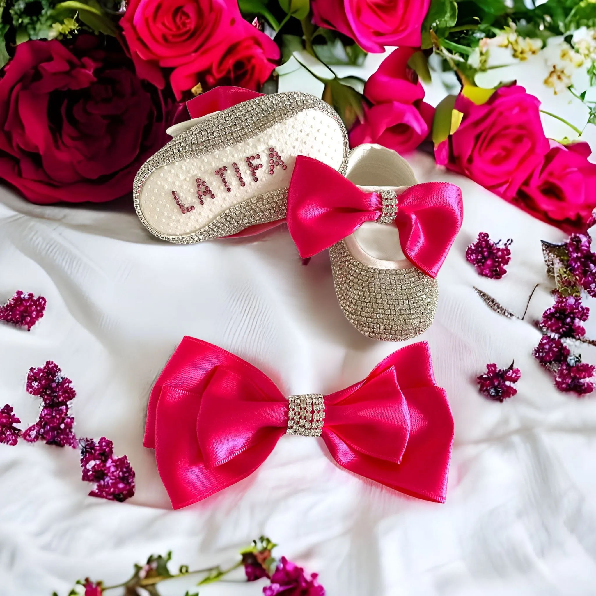 Hot Pink Bling Baby Shoes and Headband Set