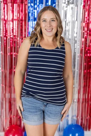 IN PRODUCTION Tiffany Tank - Navy and White Stripes