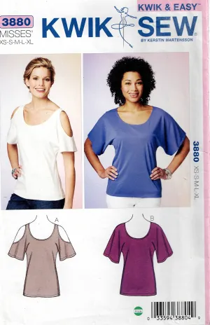 Kwik Sew 3880 Womens Stretch Pullover T Shirt or Bare Shoulder Tops Out Of Print Sewing Pattern Size XS - XL UNCUT Factory Folded