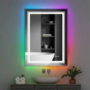 Large LED Bathroom Mirror with RGB Backlight and Anti-Fog Feature