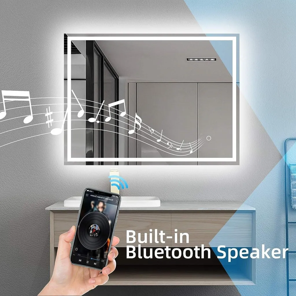 LED Mirror with Bluetooth Speaker 800mm Rectangle