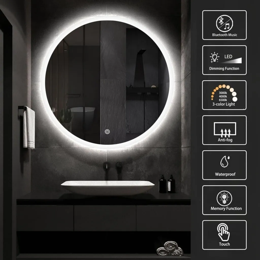 LED Mirror with Bluetooth Speaker 800mm Round