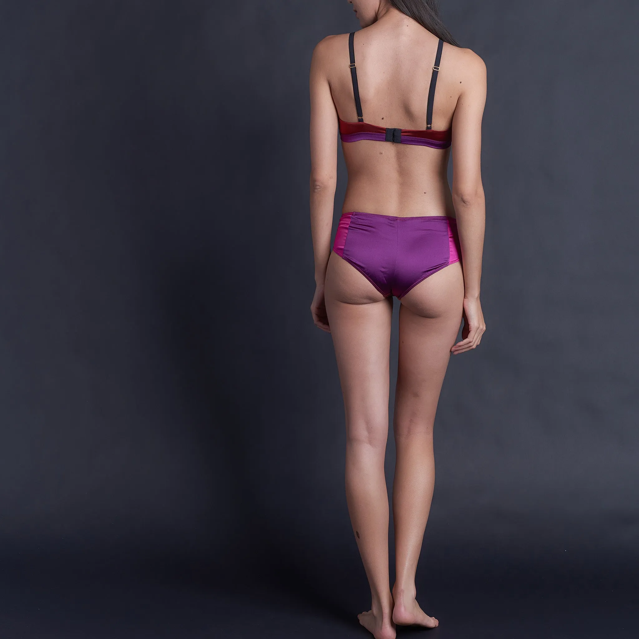 Lena Bikini Brief in Ruby, Rubellite and Pink Tourmaline Stretch Silk Charmeuse