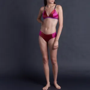 Lena Bikini Brief in Ruby, Rubellite and Pink Tourmaline Stretch Silk Charmeuse