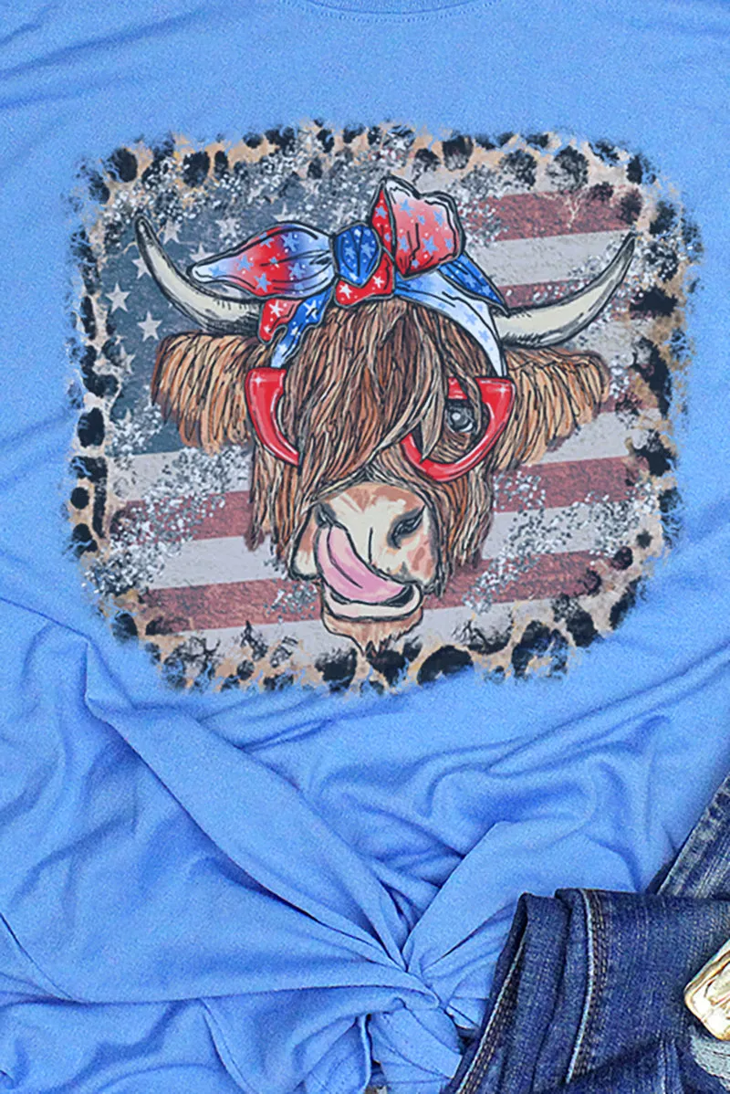 Leopard Framed Patriotic Highland Cow Performance T-Shirt