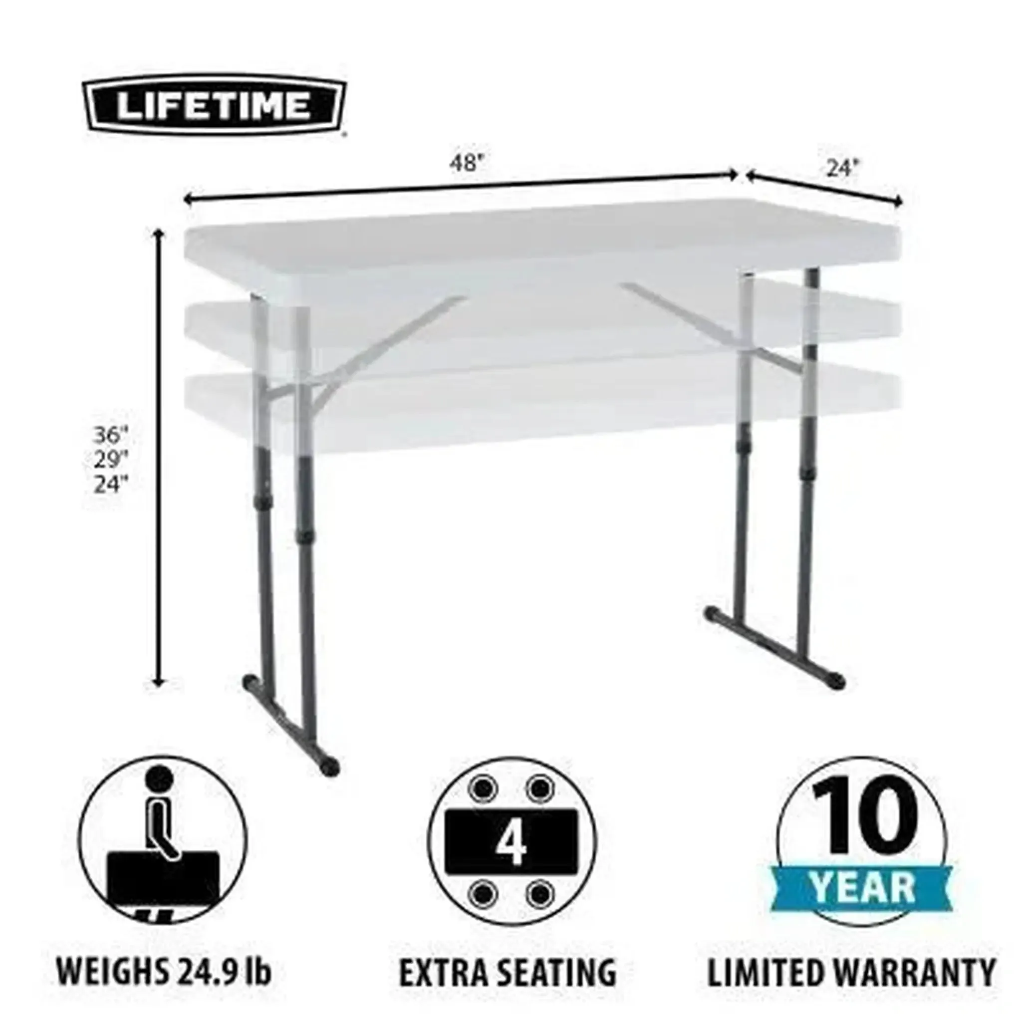Lifetime 4' Adjustable Height Table