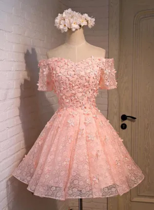 Light Pink Off Shoulder Knee Length Party Dress , Party Dress
