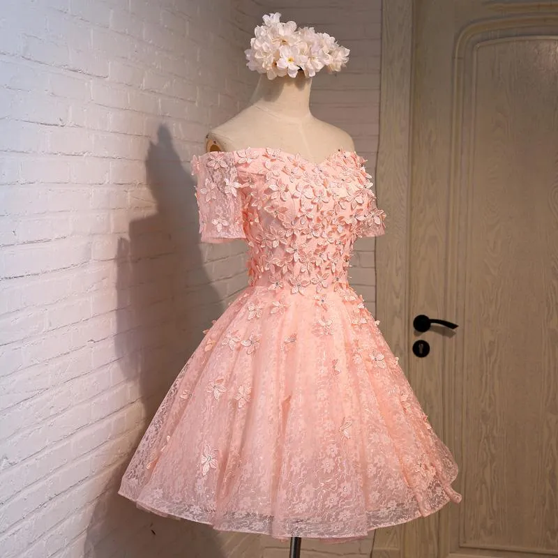 Light Pink Off Shoulder Knee Length Party Dress , Party Dress