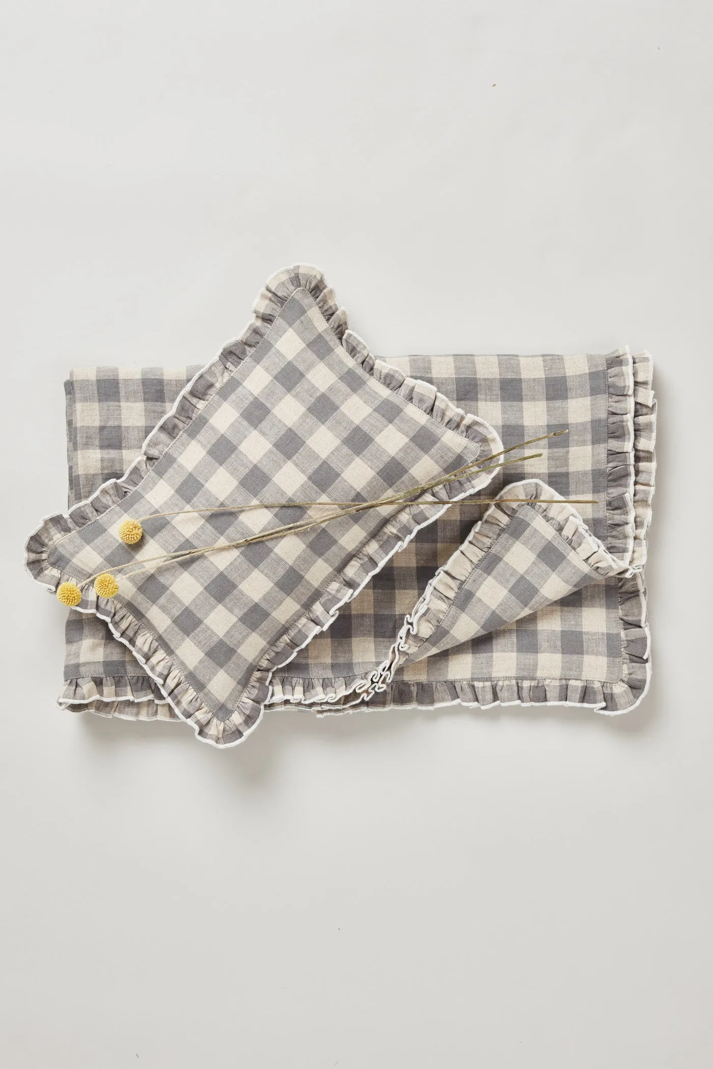 Linen Duvet Cover Set in Grey Checks for Cot