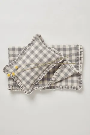 Linen Duvet Cover Set in Grey Checks for Cot