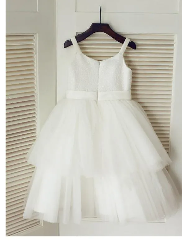 Long Tulle Princess Spaghetti Straps Flower Girl Dresses With Hand-Made Flower