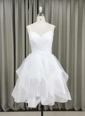 Lovely White Tulle V-neckline Short Party Dress,Homecoming Dress