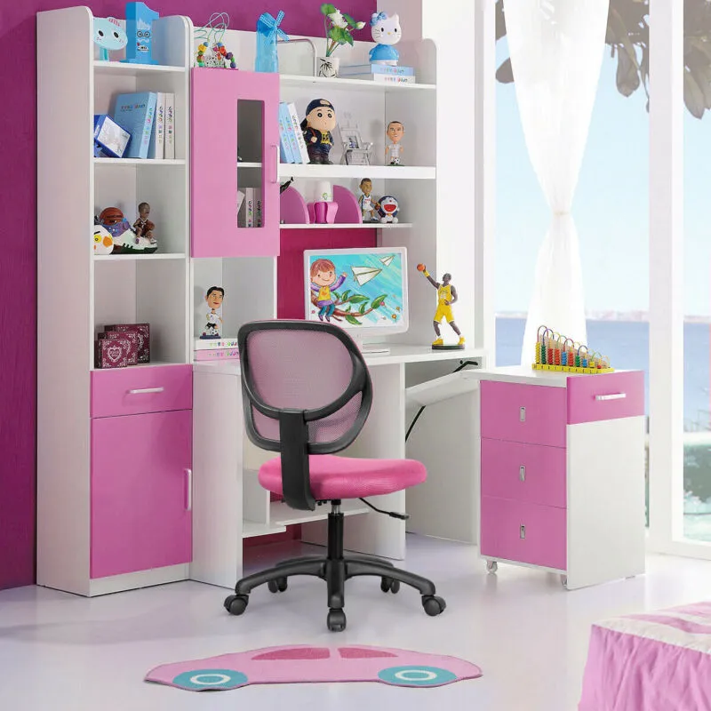 Low-back Computer Task Chair with Adjustable Height and Swivel Casters-Pink - Co