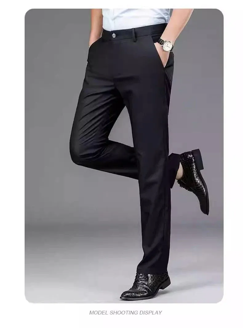 Male Pants Stretch Solid Black Smart Casual