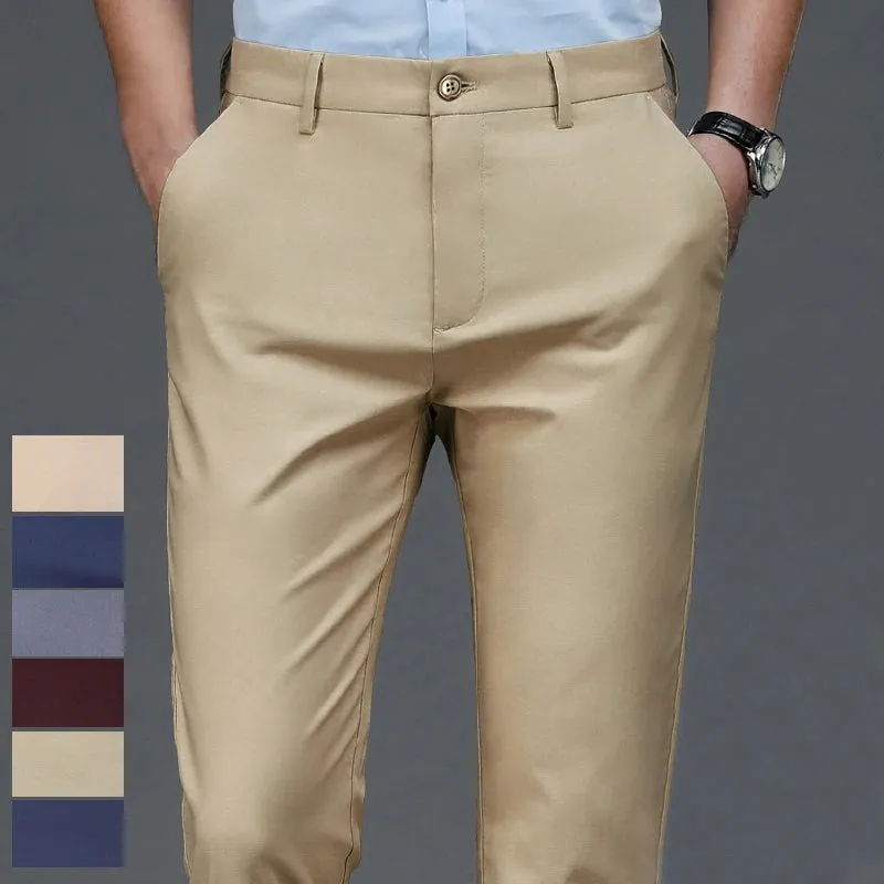 Male Pants Stretch Solid Black Smart Casual