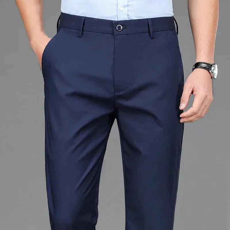 Male Pants Stretch Solid Black Smart Casual