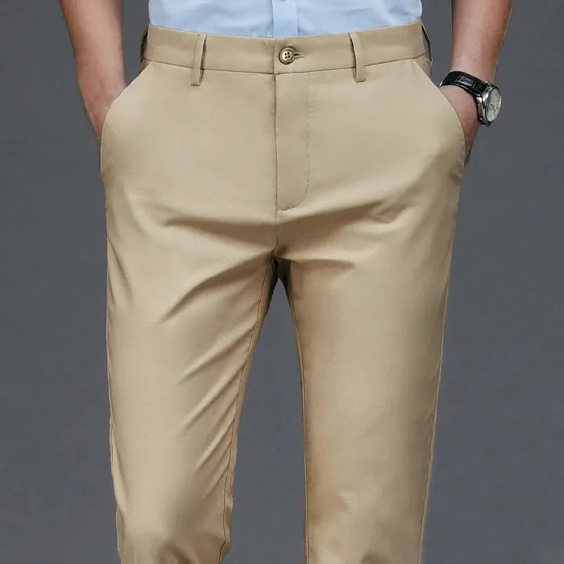 Male Pants Stretch Solid Black Smart Casual