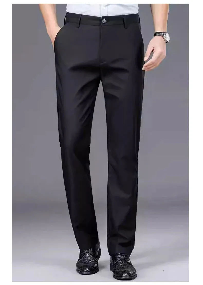 Male Pants Stretch Solid Black Smart Casual