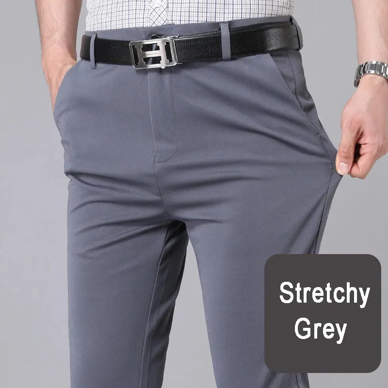 Male Pants Stretch Solid Black Smart Casual