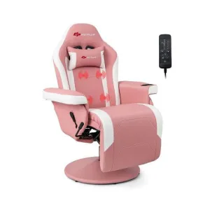 Massage Video Gaming Recliner Chair with Adjustable Height-Pink - Color: Pink