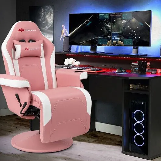 Massage Video Gaming Recliner Chair with Adjustable Height-Pink - Color: Pink