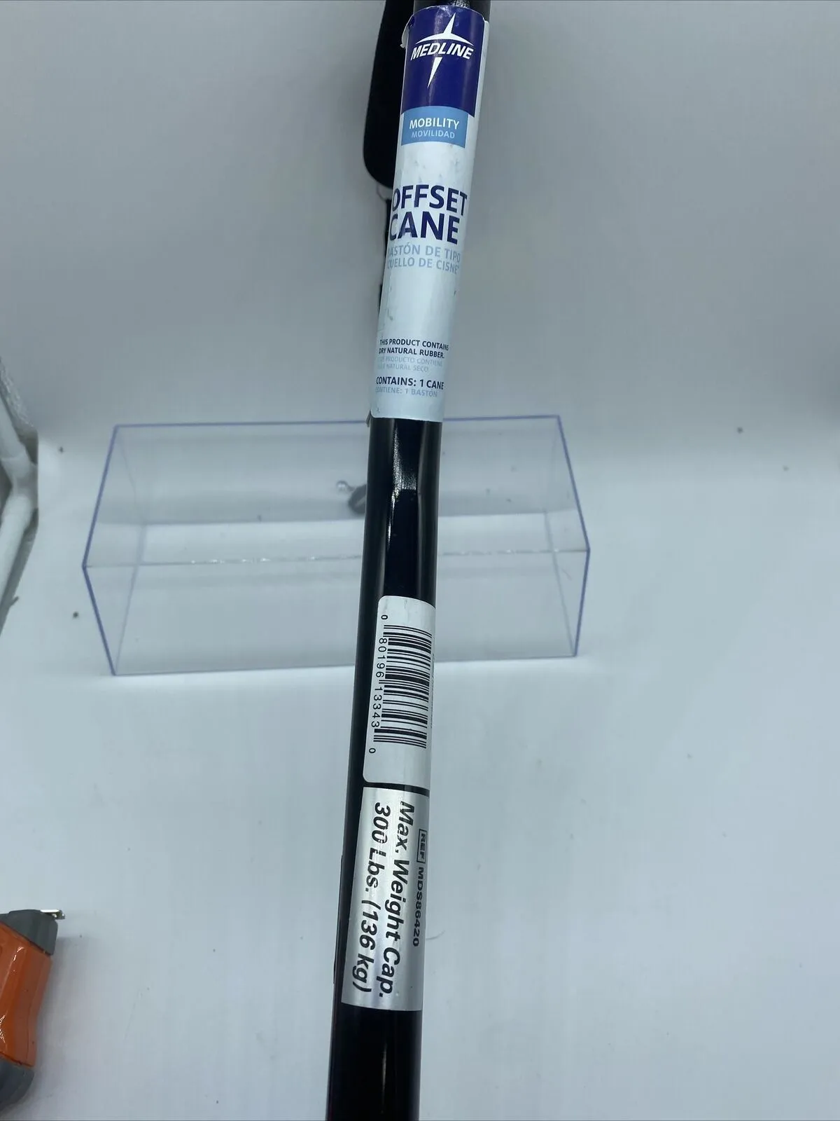 Medline Cane Offset Handle Aluminum Black 300# Capacity Adjustable Height