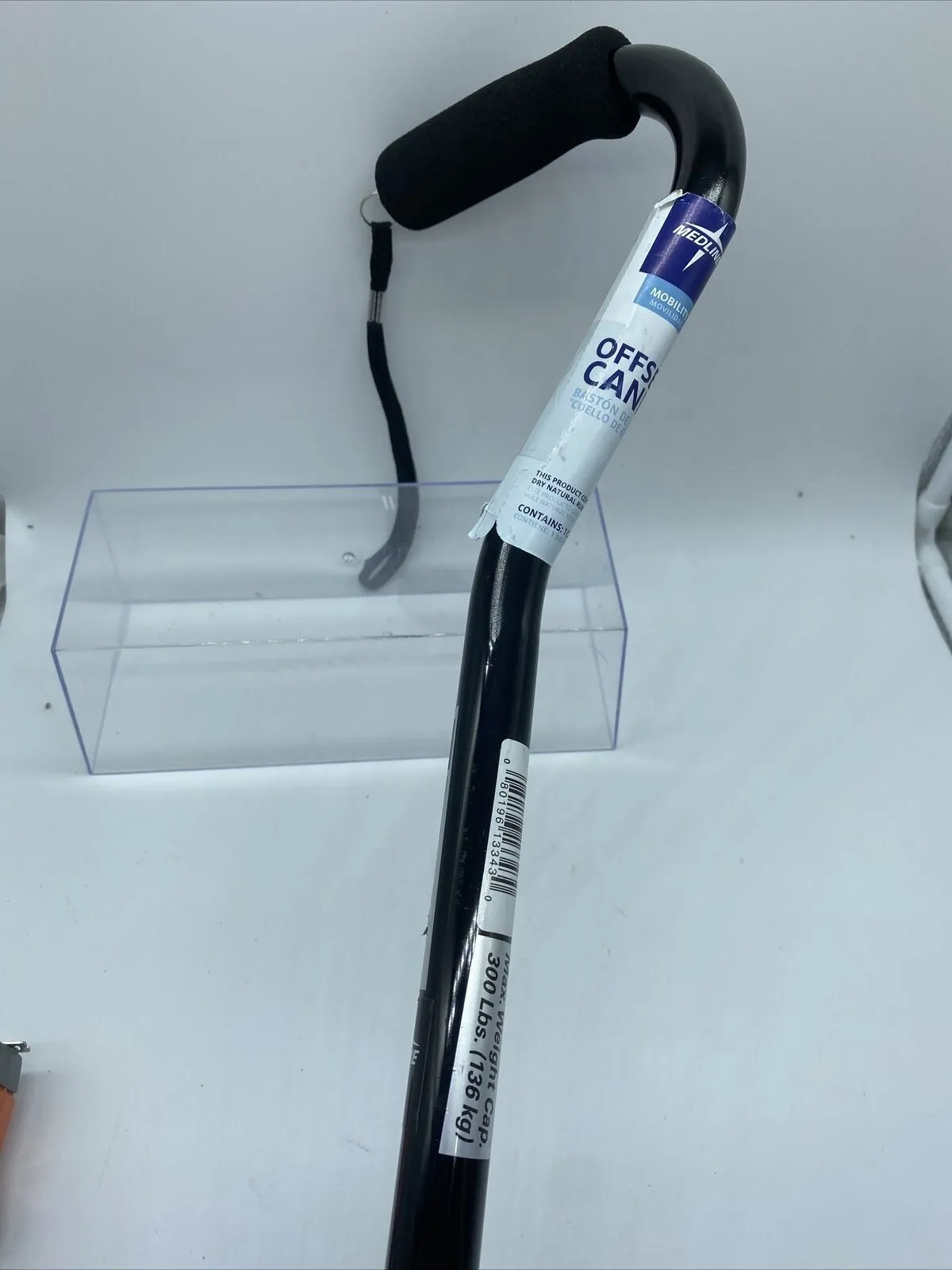 Medline Cane Offset Handle Aluminum Black 300# Capacity Adjustable Height