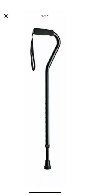 Medline Cane Offset Handle Aluminum Black 300# Capacity Adjustable Height