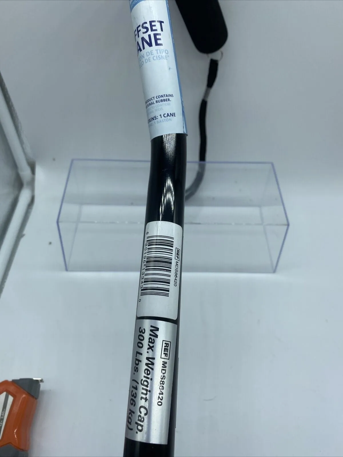 Medline Cane Offset Handle Aluminum Black 300# Capacity Adjustable Height