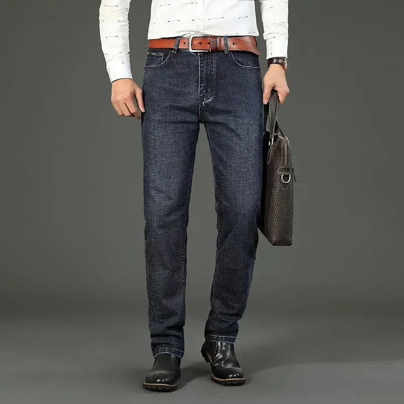 Men's Classic Straight Stretch Jeans – Casual Work Denim