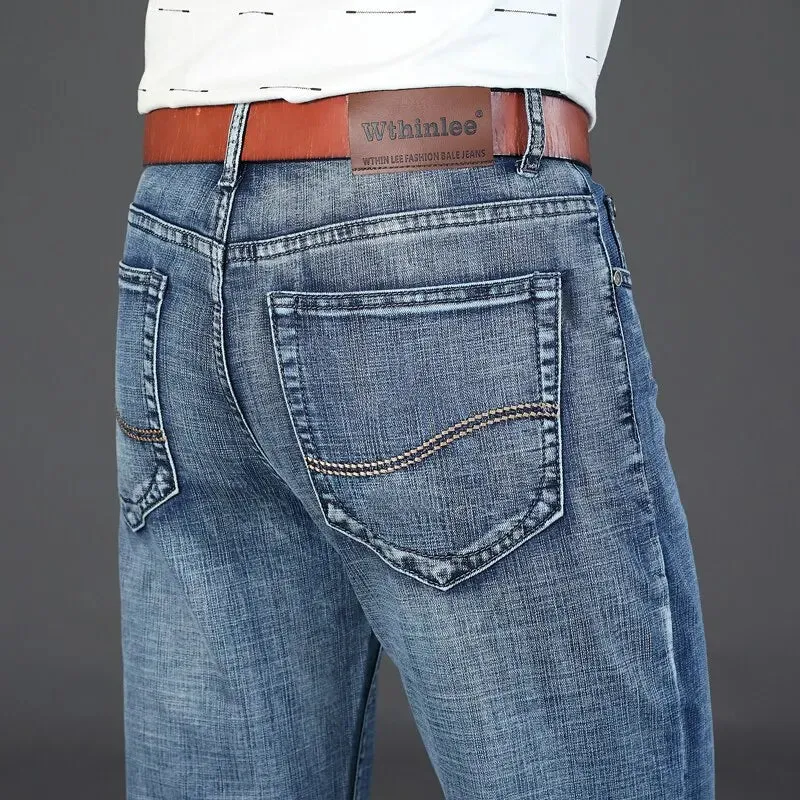 Men's Classic Straight Stretch Jeans – Casual Work Denim
