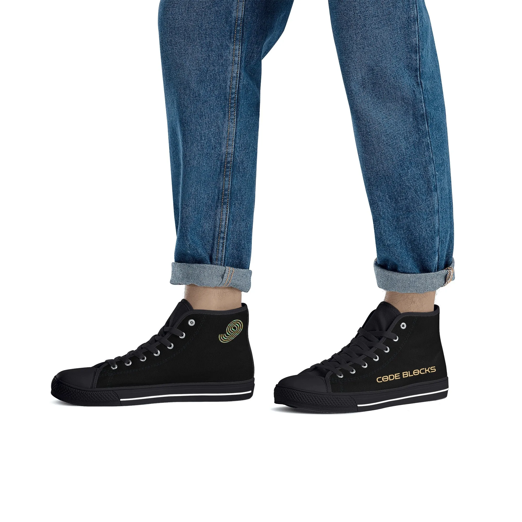 Mens Printed   Embroidered High Top Canvas Shoes