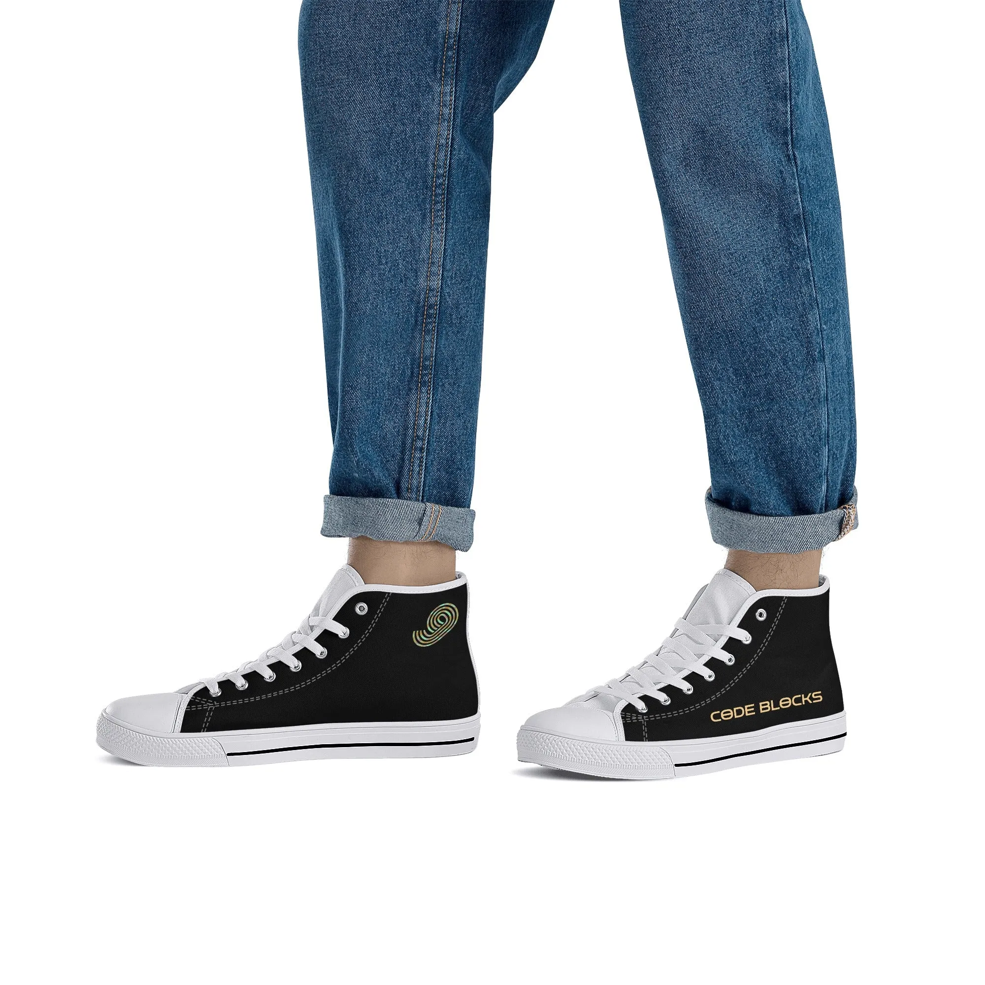 Mens Printed   Embroidered High Top Canvas Shoes