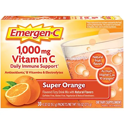 Mezcla para suplemento dietético bebible Emergen-C, con 0,035 oz de vitamina C, sin cafeína, 30 paquetes de 0.30 oz cada uno, sabor açaí, ACR-030, Anaranjado, 1, 1