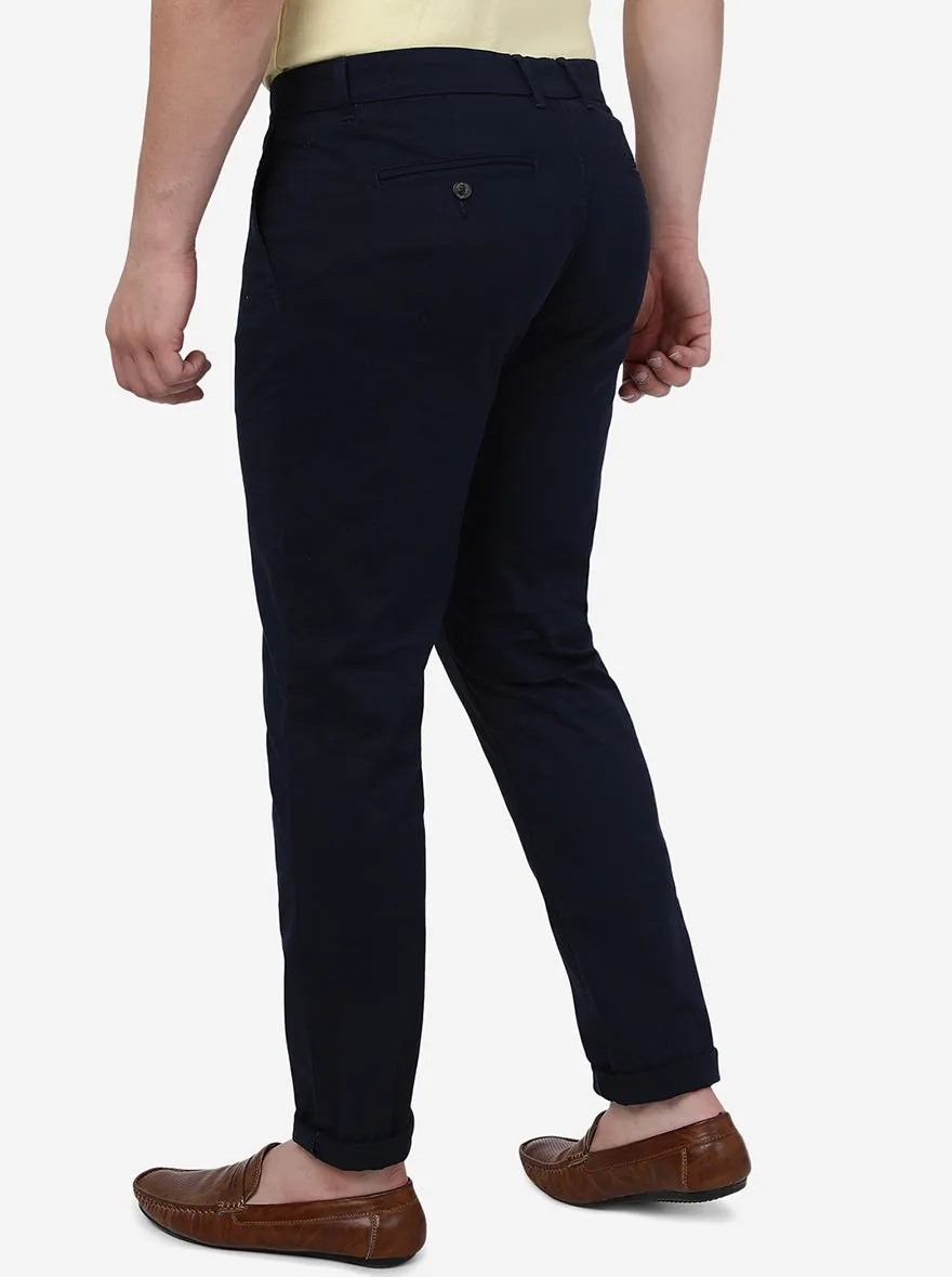 Navy Blue Solid Uno Fit Casual Trouser | JadeBlue