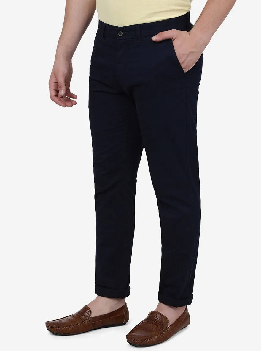 Navy Blue Solid Uno Fit Casual Trouser | JadeBlue